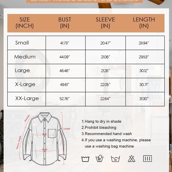 Women's Flannel Plaid Shacket 2025 Fall Outfits Long Sleeve Button Down Shirts J - Picture 6 of 6